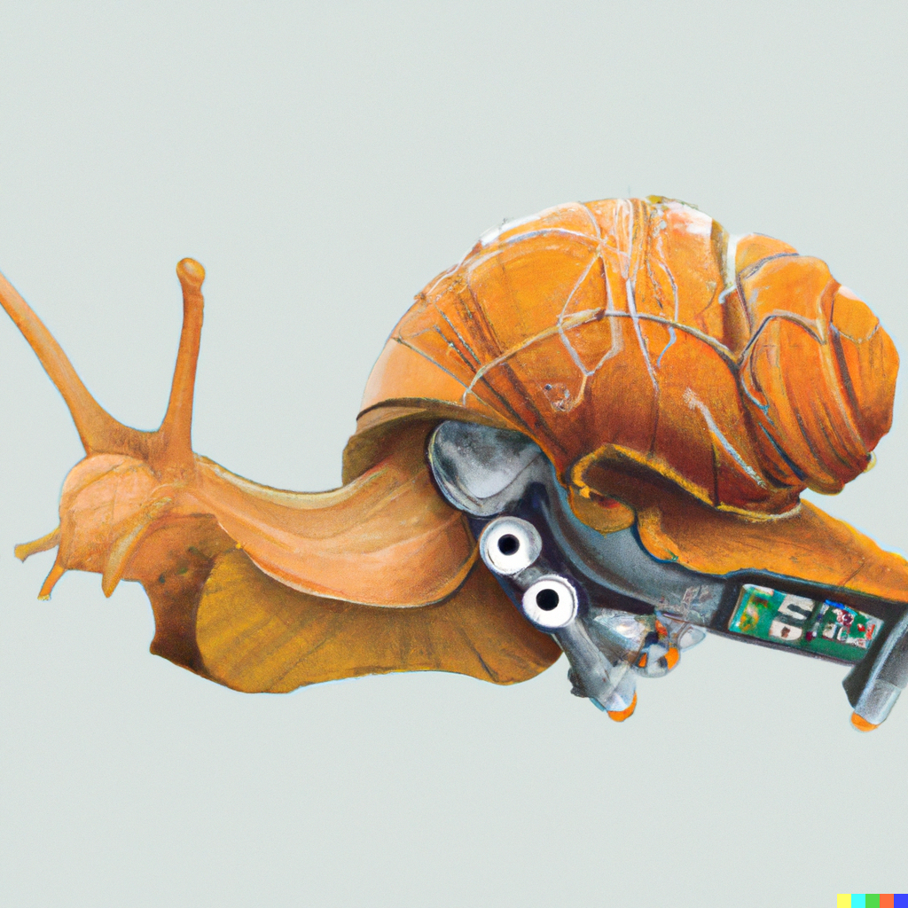 snail evolving into a cyborg